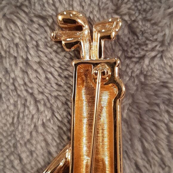 Swarovski Crystal Swan Black and Gold Golf Club Pin Brooch Lapel - Picture 8 of 9